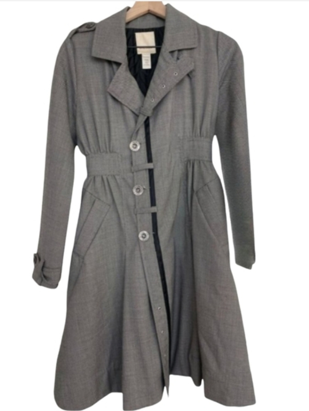 Diesel Belted Trenchcoat Black White Trench Coat Jacket Waist Cinching Belt XS